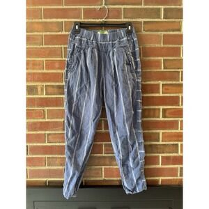 Anthropologie Linen Striped Pants Blue White Size XS Pockets
